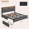 Bed Frame with Charging Station, Rustic Linen Upholstered Platform Bed Frame with Storage Headboard, No Box Spring Needed - 2 of 4