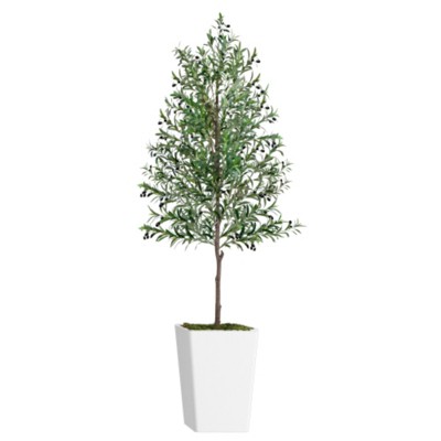 Maggift Artificial Plant Artificial Olive Tree 8FT with Pot and Moss Artificial Plants for Home Office Decor, Green, 11.8"*11.8"*96"
