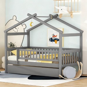 Luxystar Twin Size Kids House Bed with Twin Size Trundle and Pull Out Bed - 1 of 4
