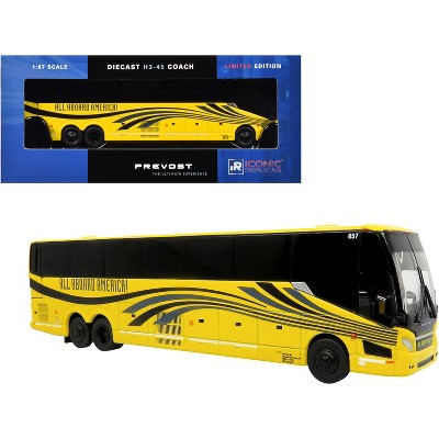 Prevost H3-45 Coach Bus "All Aboard America" Yellow with Graphics Limited Edition 1/87 (HO) Diecast Model by Iconic Replicas