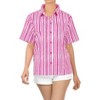 LA LEELA Womens Summer's Casual Beach Hawaiian Blouses Shirt V Neck Blouse Short Sleeve Button Up Dress Tops Tee Shirts for Women S Stripes, Pink - 4 of 4