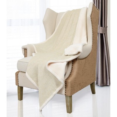 Catalonia Latte Reversible Sherpa Fleece Knit Throw Blanket 60" x 50"