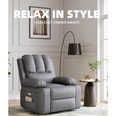 WhizMax Oversized Wide Power Recliner Chair with Heat & Massage, 360° Swivel Rocker, 27" Seat, PU Leather, Supports Up to 400 lbs, Easy Assembly.