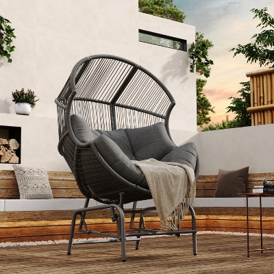 Dark Gray Iron Wicker Outdoor Lounge Chair