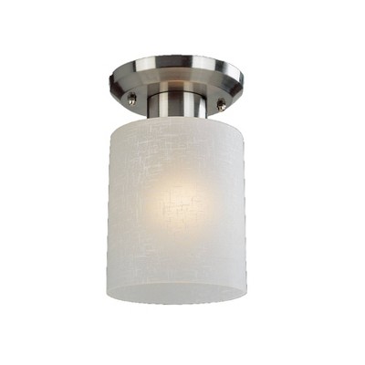 1 Light Steel Transitional Sleek Flush Mount with Linen Glass Shade Brushed Nickel - Aurora Lighting