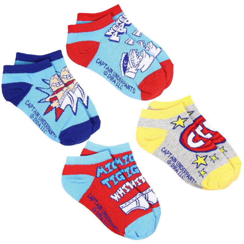 Captain Underpants Kids Comic Superhero Ankle No-Show Socks 4 Pair (10-4) Multicoloured, 1 of 7