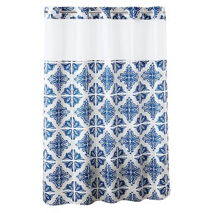 Missioi Medallion Shower Curtain with Liner Navy - Hookless, Blue