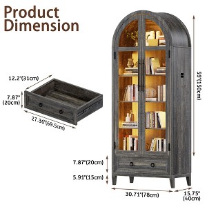 Fredees 73" Tall Arched Display Cabinet, 4-Tier Curio Cabinet with 3-Color LED Lights and Human Sensor, Adjustable Shelf for Toys & Books - 1 of 4