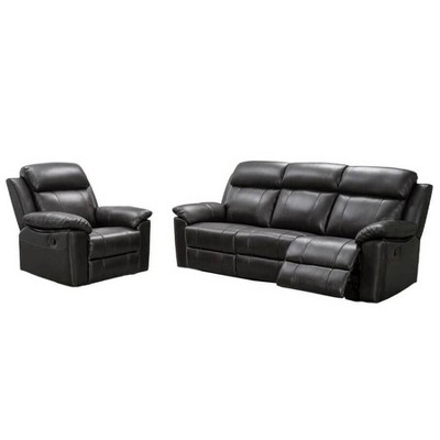 Brianna Top Grain Leather Reclining Sofa and Recliner Set Dark Brown - Abbyson Living