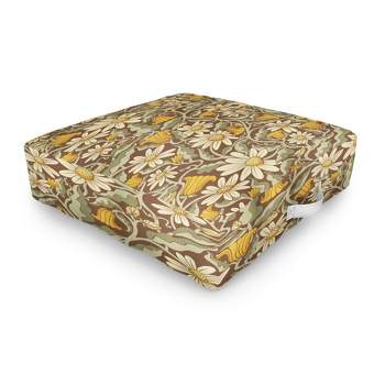 Sewzinski Retro Flowers on Brown Outdoor Floor Cushion - Deny Designs