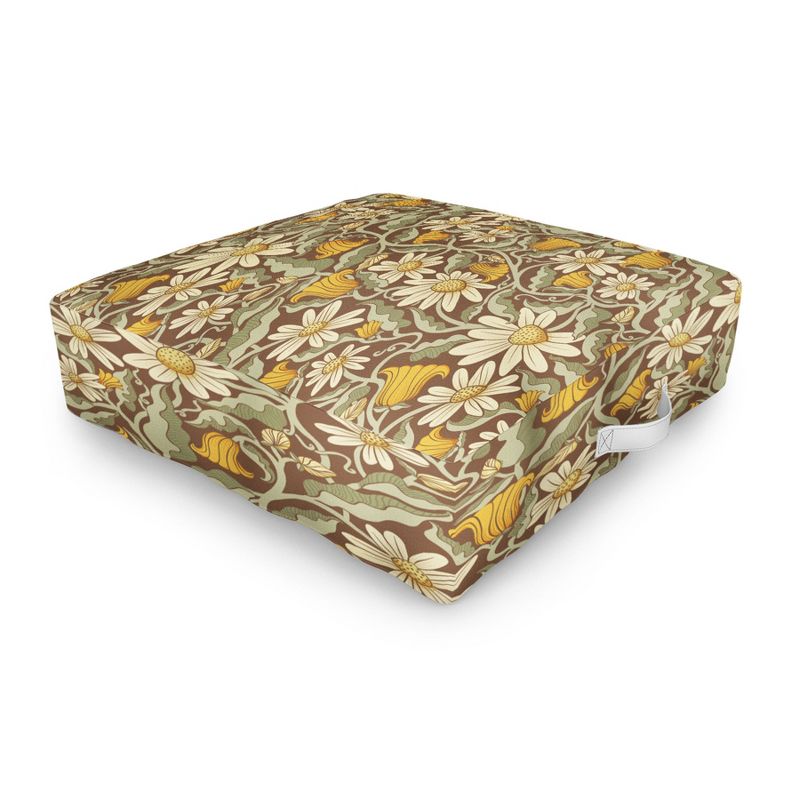 Sewzinski Retro Flowers on Brown Outdoor Floor Cushion - Deny Designs, 1 of 3
