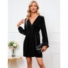 Women's Velvet Dress Wrap V Neck Pleated Waist Long Sleeve Casual Party Skater Dresses - 3 of 4
