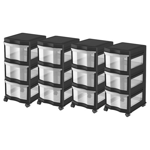 Juggernaut Storage Clear Plastic 4 Drawer Home Organization Storage  Container Tower with 4 Large Pull Out Drawers, Black Frame