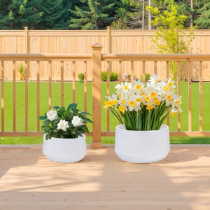 Wooakway 11" Dia Outdoor Indoor Ceramic Planter Pot Decorative Planter with Drainage Hole Patio Flower Pot - 1 of 4