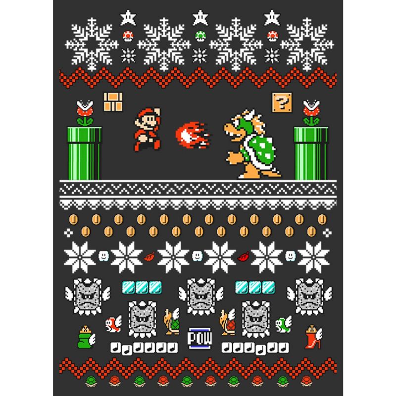 Boy's Nintendo Mario and Bowser Ugly Christmas Sweater T-Shirt, 2 of 6