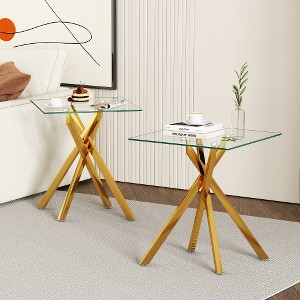 Dolonm 17.72" Square Clear Tempered Glass End Table,Stylish Design with Golden Metal Legs, Side Table for Living Room, 2 pcs - 1 of 4