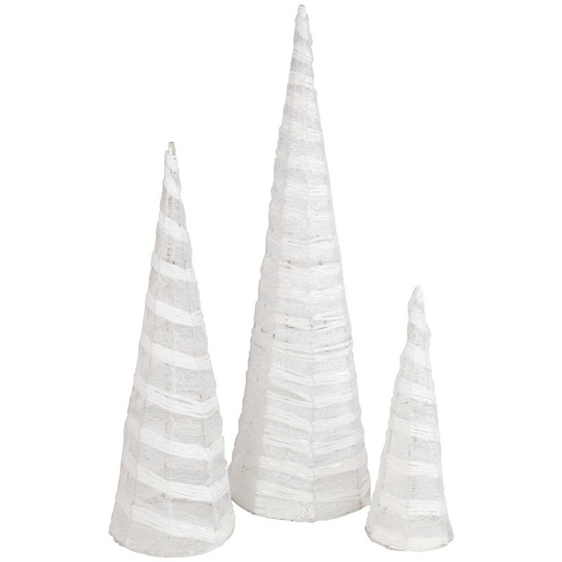 Northlight Set of 3 White and Silver Glittered Cone Tree Christmas Table Top Decoration 23.5", 5 of 7