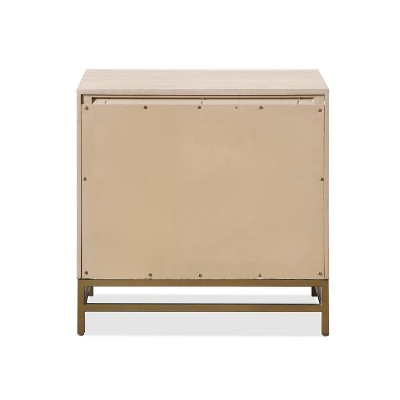 Oak and Metal 2-Drawer Nightstand with Brass Handles