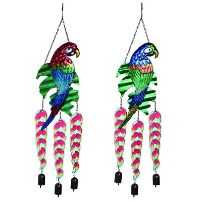 Transpac Metal Glass Tropical Bird Parrot Chime Set of 2 Home Decorations