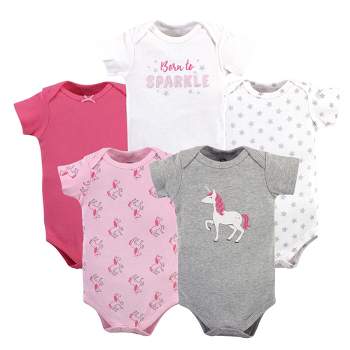 Hudson Baby Infant Girl Cotton Bodysuits 5pk, Pink Unicorn