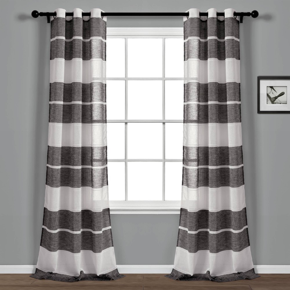 Photos - Curtains & Drapes Set of 2 84"x38" Textured Stripe Grommet Top Sheer Window Curtain Panels W