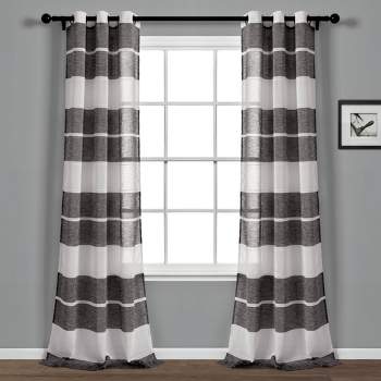 Set of 2 38"x84" Textured Stripe Grommet Sheer Window Curtain Panels - Lush Décor