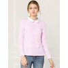 INSPIRE CHIC Women's Long Sleeves Contrast Peter Pan Collar Striped Blouse Top - 3 of 4