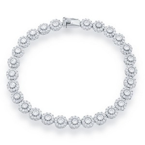 Bella Silver Sterling Silver, CZ Disc Tennis Bracelet - Silver - 7 Inch - 1 of 2