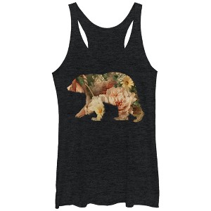 Women's Lost Gods Bear Floral Print Racerback Tank Top - 1 of 3