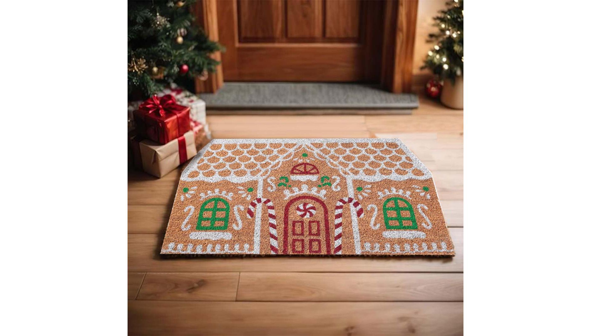 Folkulture Christmas Door Mat, 28 X 16 Inch Welcome Matt or Doormat for Home Entrance, Durable & Anti Slip Coir Door Mats (Gingerbread House)