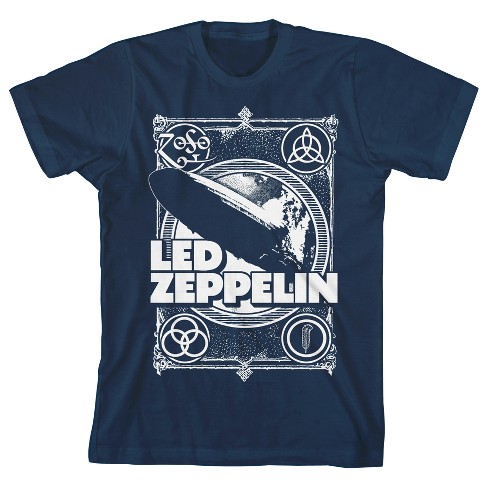 Led Zeppelin Plane Logo & Icons Crew Neck Short Sleeve Navy Boy's