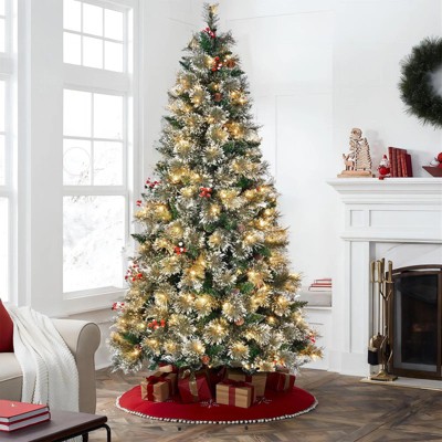 6.5ft Pre-Lit Christmas Tree, Hinged Artificial Tree with 200 Warm LED Lights