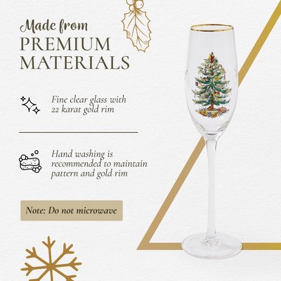 Spode Christmas Tree Gold Rimmed 8.5oz Champagne Flutes Set
