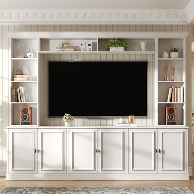 Bella Depot 97.4"W Elegant 4-Piece Wall Unit Entertainment Center with Bookshelf for TVs Up to 70 Inch