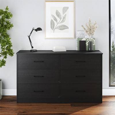 Black Oak Wide 6 Drawer Horizontal Dresser