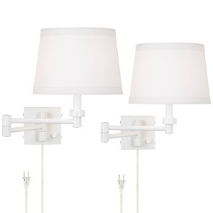 360 Lighting Modern Vero Swing Arm Wall Lamps Set of 2 White Metal Plug-in Light Fixture Hardback Tapered Drum Shade for Bedroom Bedside Living Room - 1 of 4