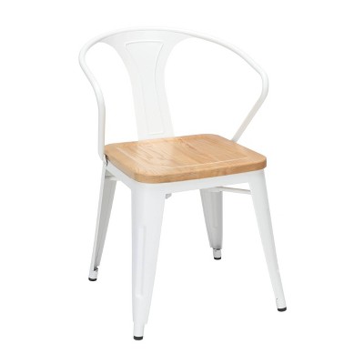 Set of 4 18" Industrial Modern Mid Back Galvanized Steel Chairs with Arms and Solid Ash Wood Seats White/Natural - OFM