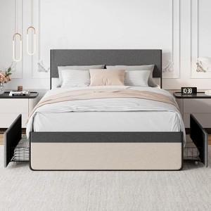 King Size Bed Frame, Heavy Duty Metal Platform Bed Frame with Wood Headboard, Full Bed Frame with Under Bed Storage Space and Solid Slat Support - 1 of 4