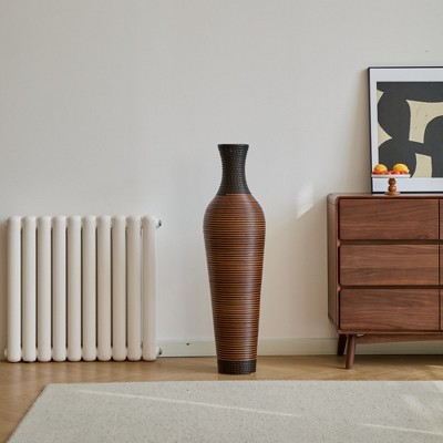 Grungis Large Standing Flower Vase 39",Modern 2-Tone Brown Finish, Elegant Freestanding Floor Vase for Home Decor,Black+Gray