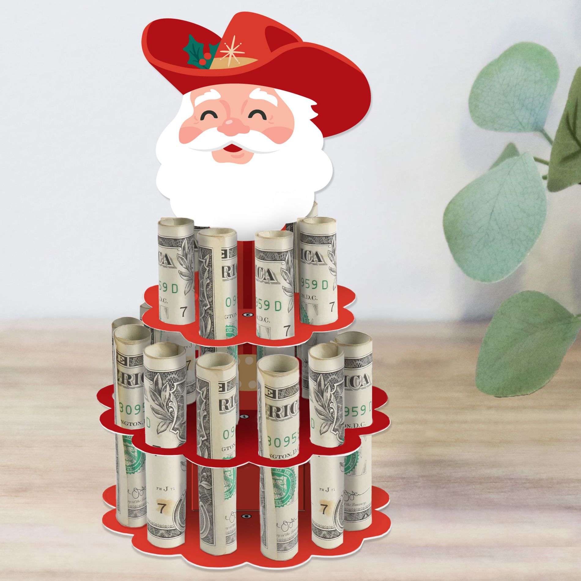 Big Dot of Happiness Christmas Cowboy - DIY Western Santa Party Money Holder Gift - Cash Cake