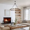 BAOURE 40in 16 Lights Wood Wagon Wheel Chandelier Farmhouse Black Rustic Pendant Light for High Ceilings Entryway Foyer Dining Room Living Room - 2 of 4
