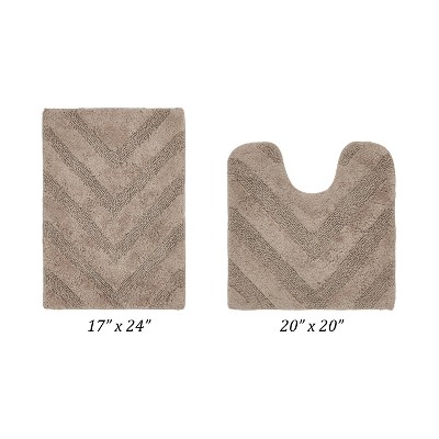 Hugo 2-Piece Bath Rug Set 100% Premium Cotton Tufted Chevron Pattern Bathmats for Bathroom, Super Soft Absorbent Machine Washable