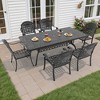 7-Piece Durable Cast Aluminum Outdoor Dining Set - Rectangle Table & Stackable Chairs Comfortable Blue Cushions - Perfect Patio & Backyard Furniture - 2 of 4