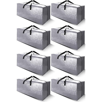 8 Pack Heavy Duty Extra Large Moving Bags with Backpack Straps - Strong Handles & Zippers, Storage Totes  (Set of 8, Silver)