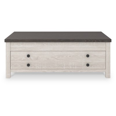 Brown and White Rectangular Lift-Top Coffee Table with Storage
