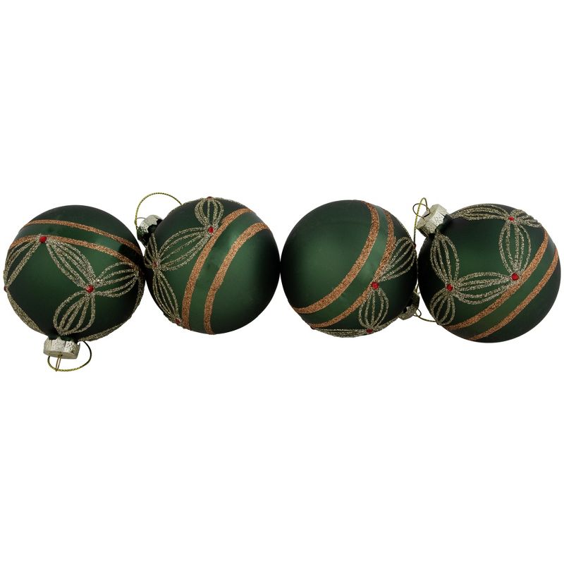 Northlight 4ct Green and Gold Holly Berry Christmas Glass Ball Ornaments 3", 3 of 6