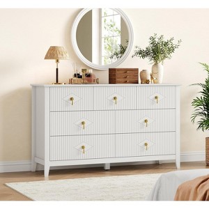 Dresser for Bedroom with 7 Drawers, 54" Wide Modern Chest of Drawers with Metal Handle, Dresser TV Stand, Wood Drawer Organizer for Bedroom - 1 of 4