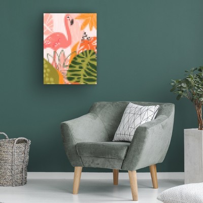 Pixel Tropics I Pink Flamingo Canvas Art with Wood Frame