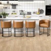 JUJABU Modern Faux Leather Upholstered Bar Stools, 26.4" Set of 2 with Barrel-Curved Backs and Arms - 2 of 4