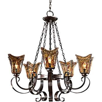 Uttermost Oil Rubbed Bronze Pendant Chandelier Lighting 29" Wide Farmhouse Toffee Art Glass 5-Light Fixture for Dining Room House